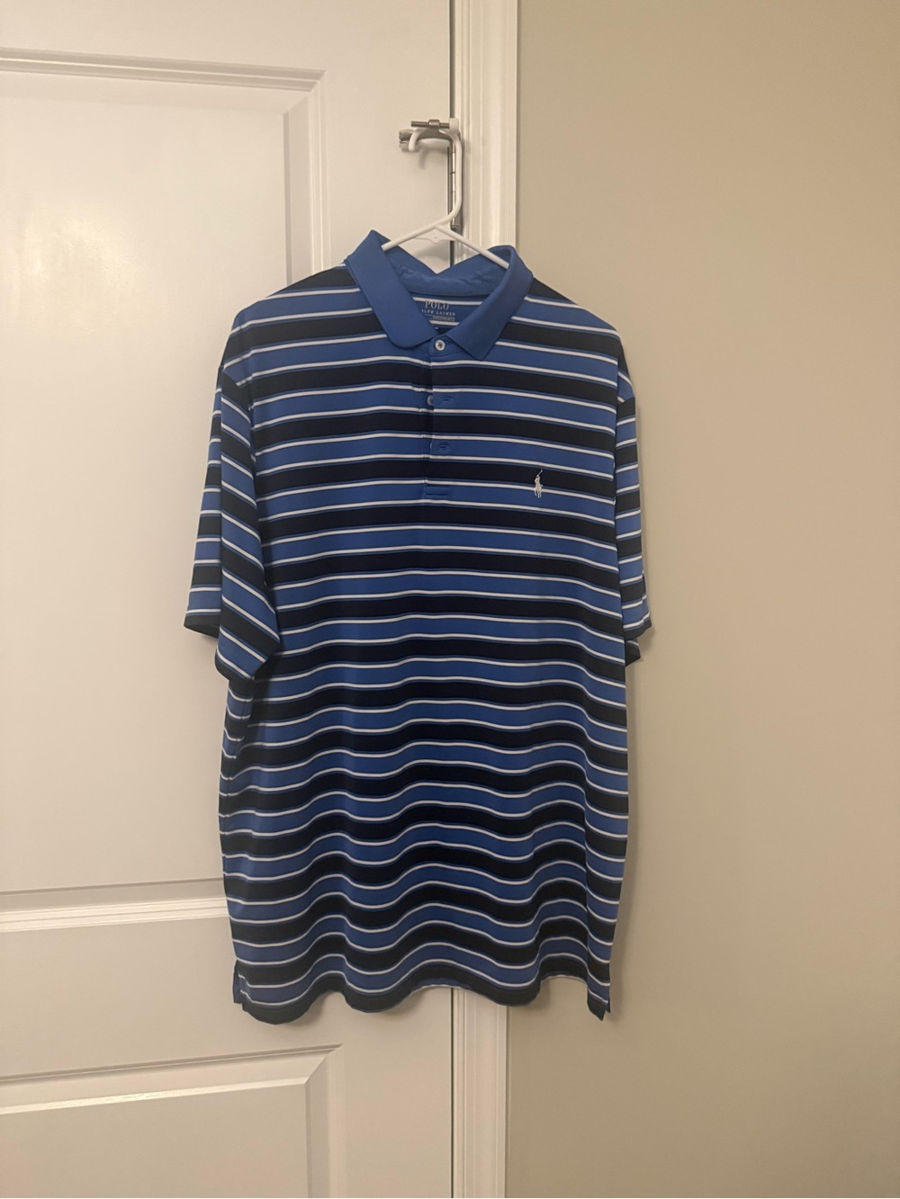 Ralph Lauren Men’s Navy and Light Blue Striped Polo